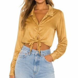 Wilfred satin gold tie front long sleeve blouse